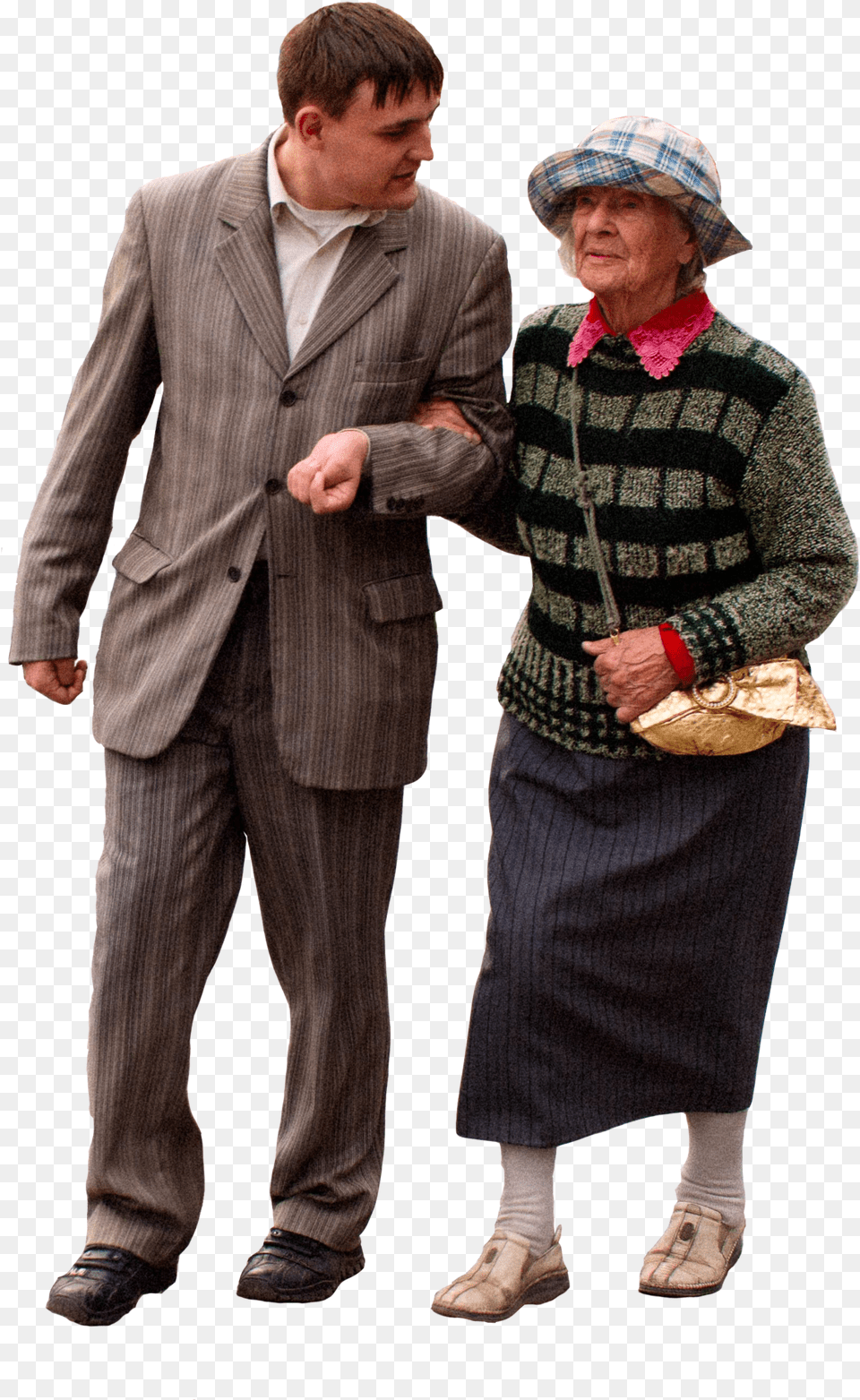 Easy Entourage U2014 Man In Suit Helping Old Lady Source Mikhail Old People Talking, Clothing, Coat, Person, Formal Wear Free Transparent Png