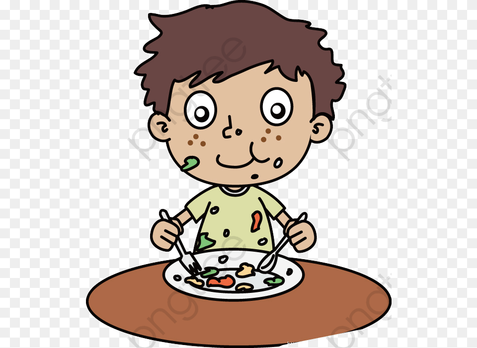 Eat A Messy Boy Boy Clipart Hunger Delicious Untidy Boy Clipart, Fork, Cutlery, Meal, Lunch Png