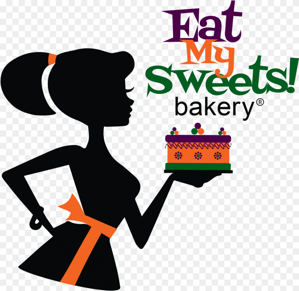 Eat My Sweets Bakery Logo Silhouette Girl With Cupcake Make A Diaper Cake, Birthday Cake, Cream, Dessert, Food Png
