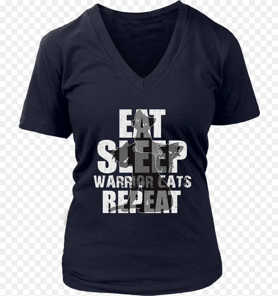 Eat Sleep Warrior Cats Repeat Funny Cat Lover T Shirt Heart Belongs Ladies District Womens V Neck Black, Clothing, T-shirt Free Png