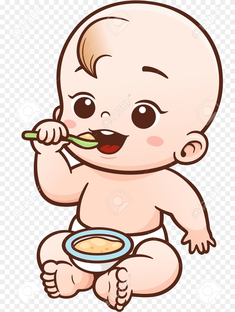 Eating Baby Clipart Vector Illustration Of Cartoon Baby Eating Cartoon, Cutlery, Spoon, Head, Person Free Png
