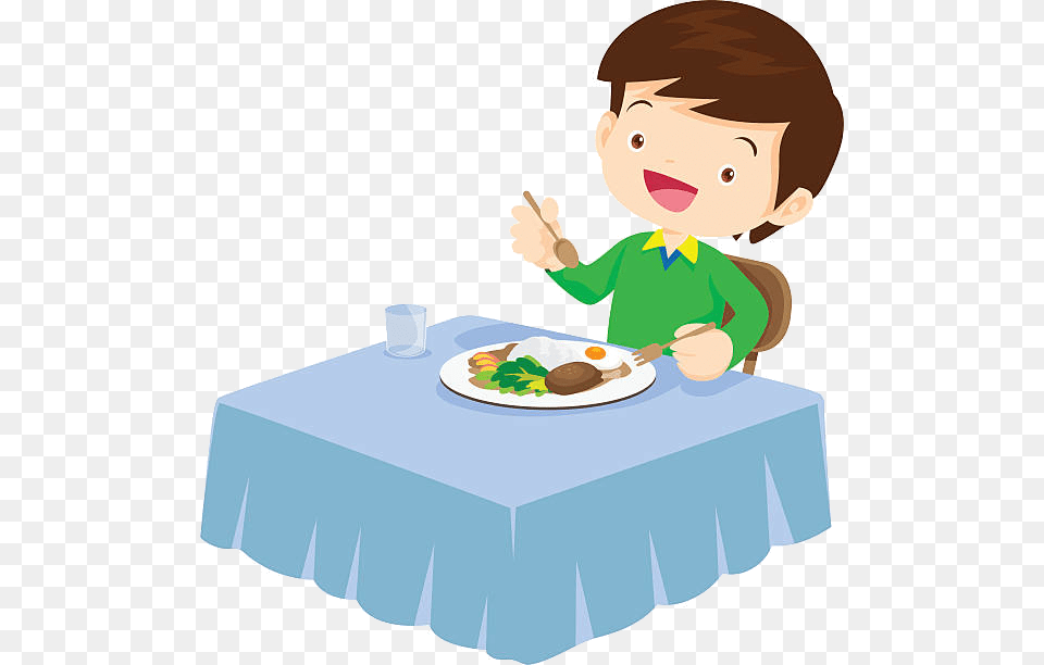 Eating Clipart Lunch X Transparent Boy Eating Meal Vector, Tablecloth, Cutlery, Food, Fork Free Png Download