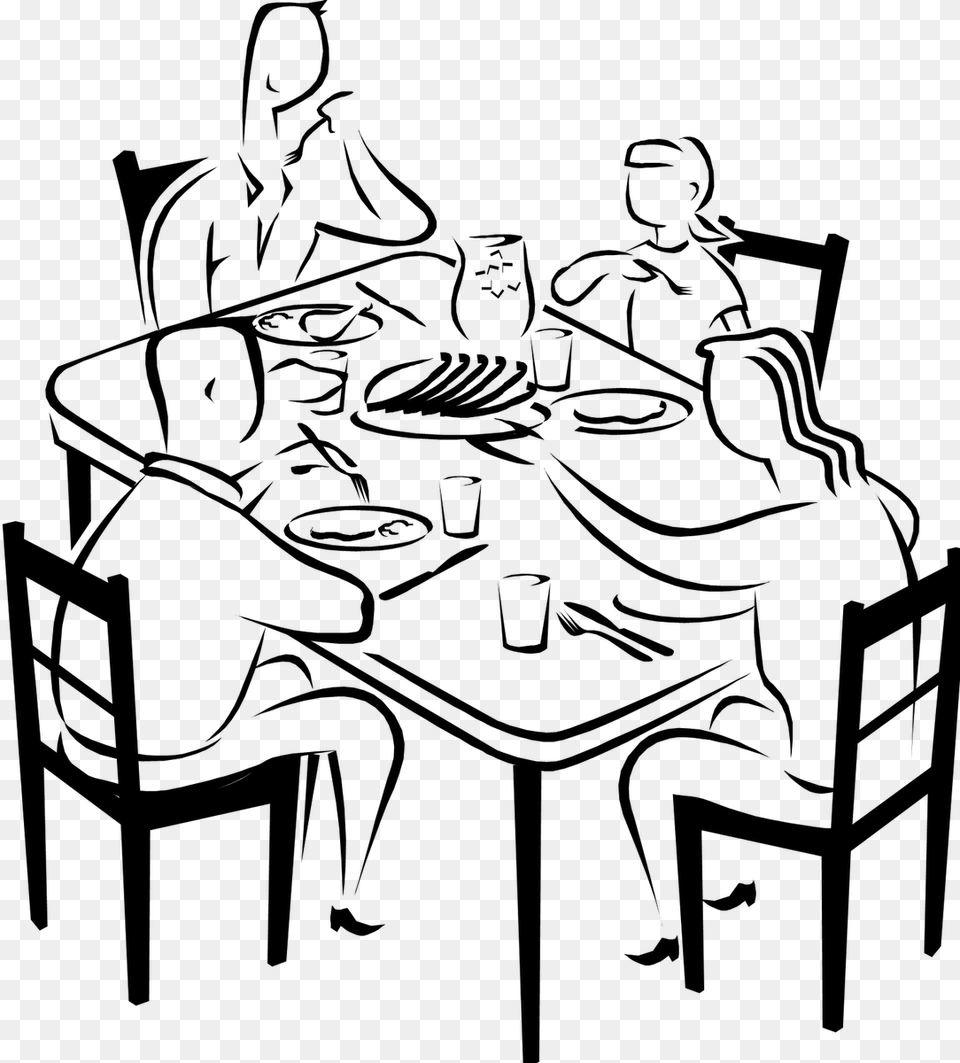 Eating Drawing Dinner Breakfast Clip Art Draw People Eating At A Table, Gray Png