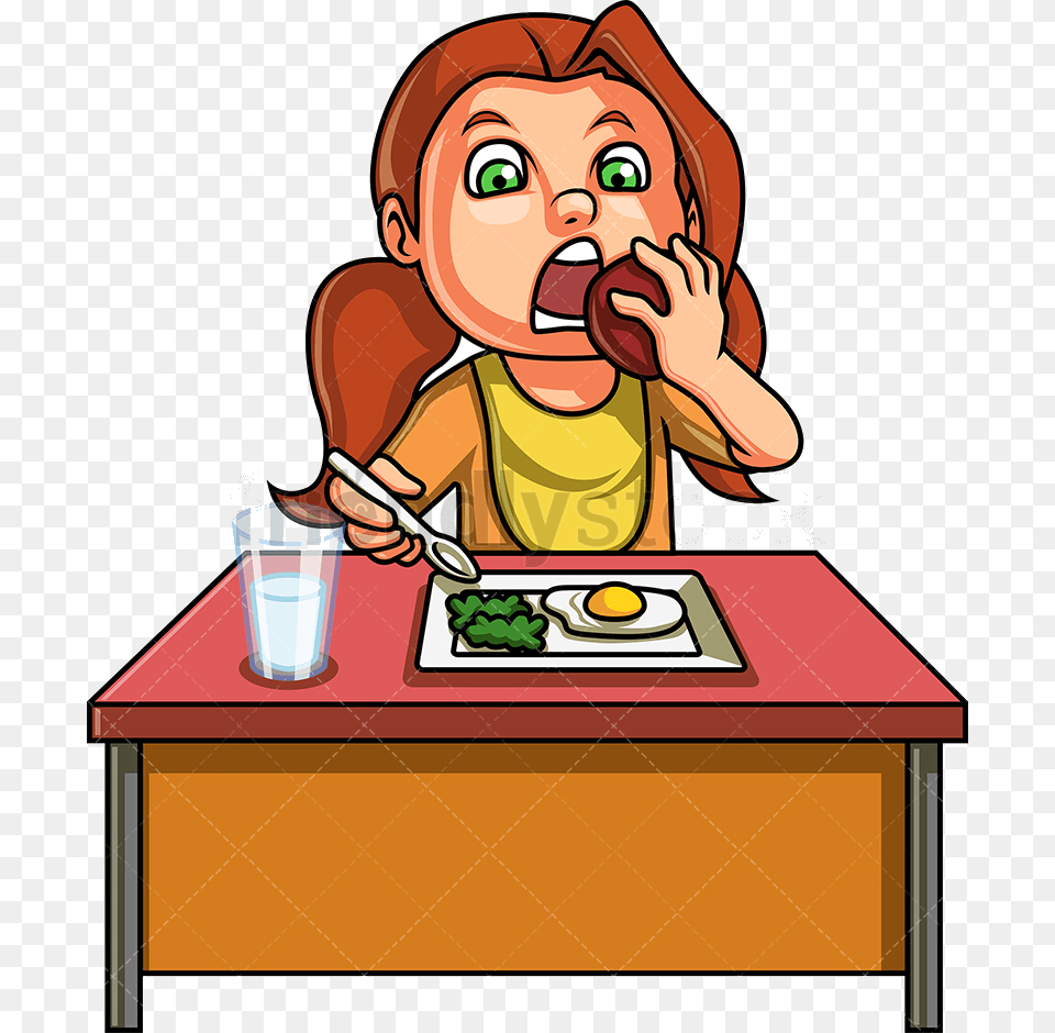 Eating Little Girl Healthy Breakfast Vector Cartoon Cartoon Girl Eating Breakfast, Cutlery, Baby, Person, Face Free Png