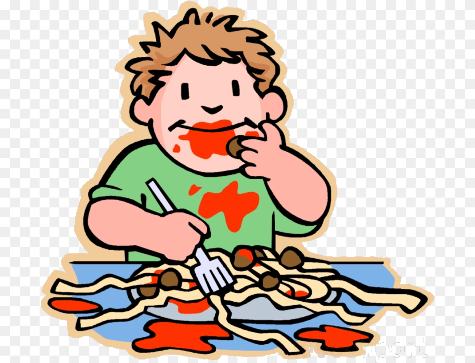 Eating Messy Kids Clipart Child Clip Art Mess Transparent Kid Eating, Cutlery, Fork, Baby, Person Free Png Download