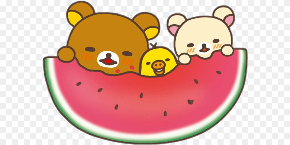 Eating Watermelon Clipart Rilakkuma Wallpaper Watermelon, Food, Fruit, Plant, Produce Free Png
