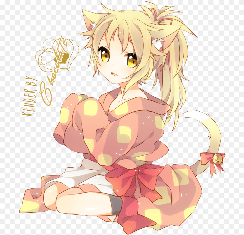 Ecchi Drawing Neko Blonde Cat Anime Girl, Publication, Book, Comics, Person Free Png Download