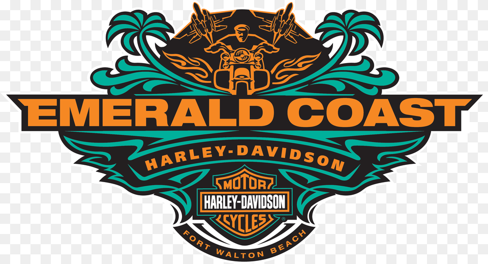 Echd Logo Emerald Coast Harley Davidson T Shirt Clipart Emerald Coast Harley Davidson Logo, Emblem, Symbol, Badge, Dynamite Png Image