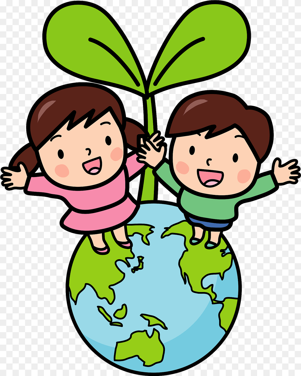 Ecology Children And A Plant Sprout Are On Top Of The Earth Clipart, Baby, Person, Face, Head Free Png Download