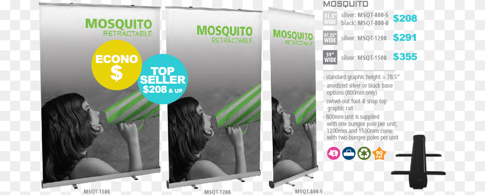 Economy Retractable Banner Stands Mosquito 1500 Retractable Banner Stand, Advertisement, Adult, Female, Person Png