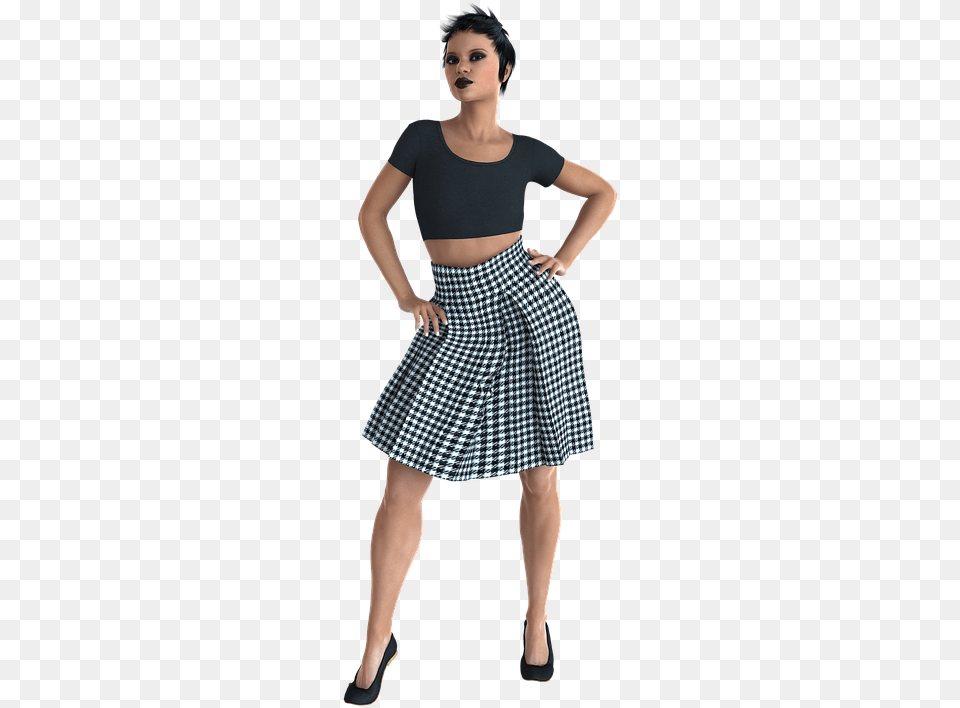 Edgy Woman Pose Model Lady Girl Dark Attractive Pose, Clothing, Miniskirt, Skirt, Adult Png Image