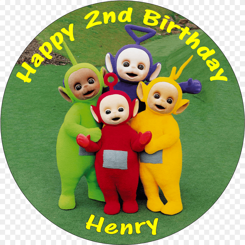 Edible Personalised Round Birthday Cake Happy 2nd Birthday Teletubbies, Toy, Face, Head, Person Free Png Download