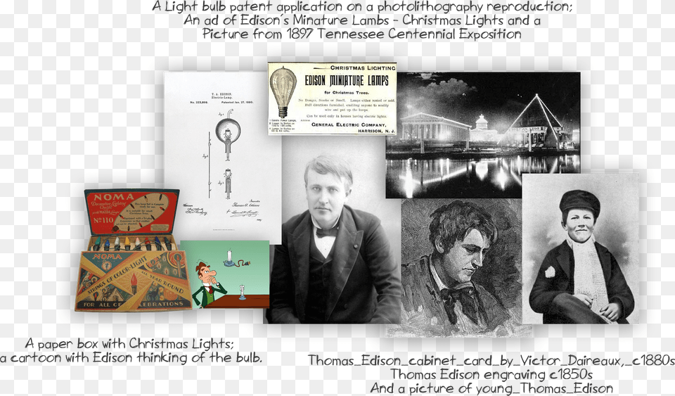 Edison Christmas Lights Thomas Edison 1847 1931 Namerican Inventor Wood Engraving, Art, Collage, Adult, Person Free Png Download