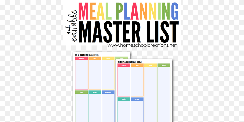 Editable Meal Planning Master List Organize Meals By Master Meal Planning List, Text, Page, Calendar Png