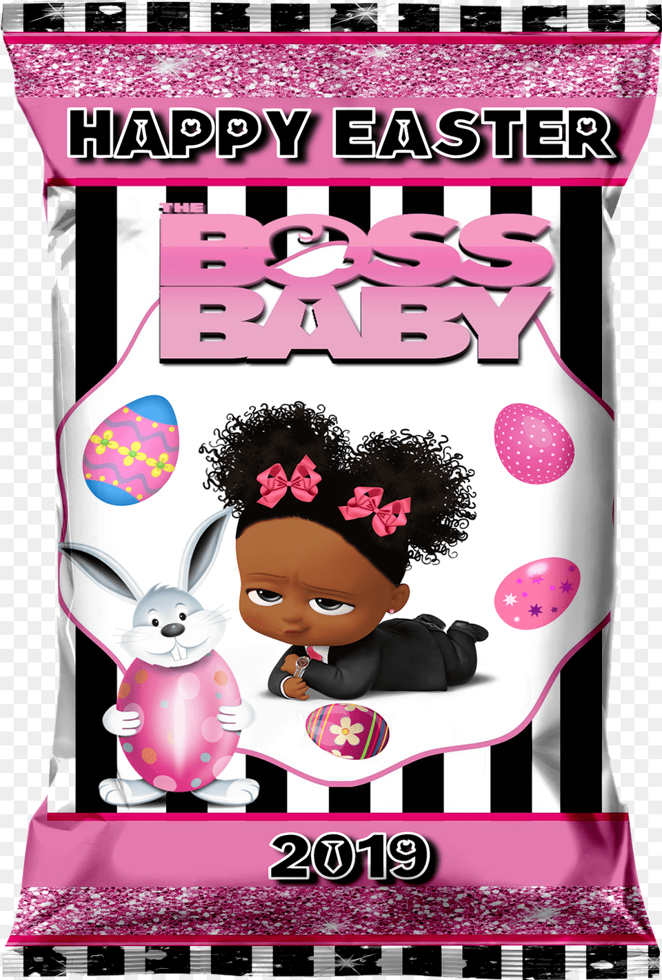 Editable Pink Boss Baby Easter Chip Bag Amp Juice Pouch, Food, Person, Sweets, Face Free Png Download