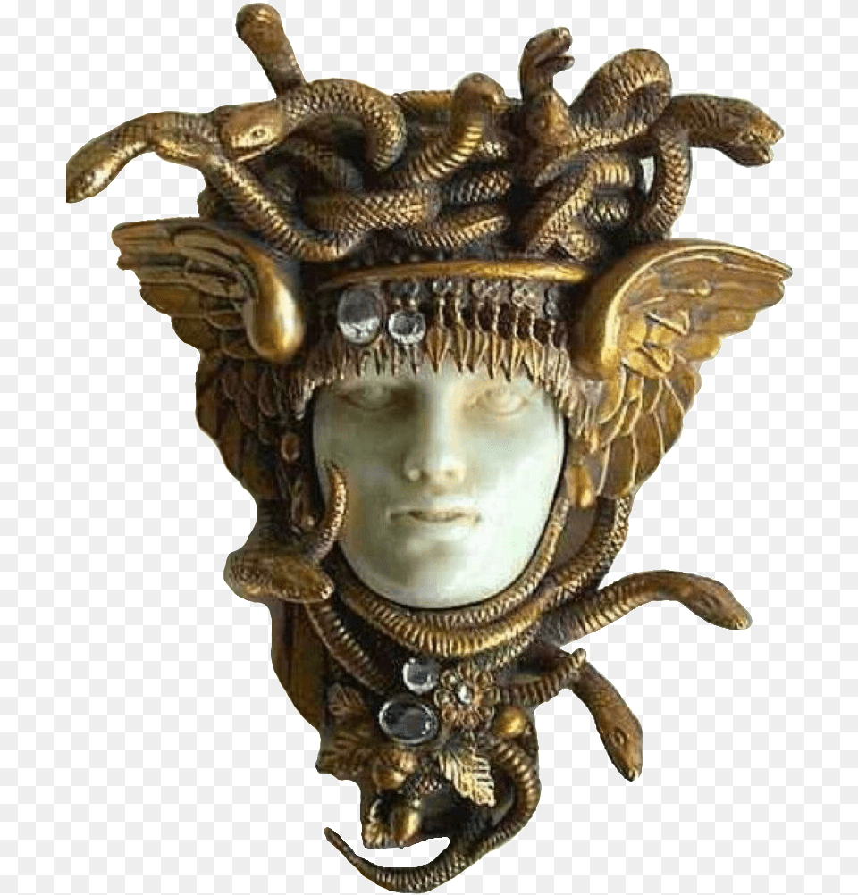 Editing And Gold Medusa Brooch, Bronze, Accessories, Face, Head Png Image
