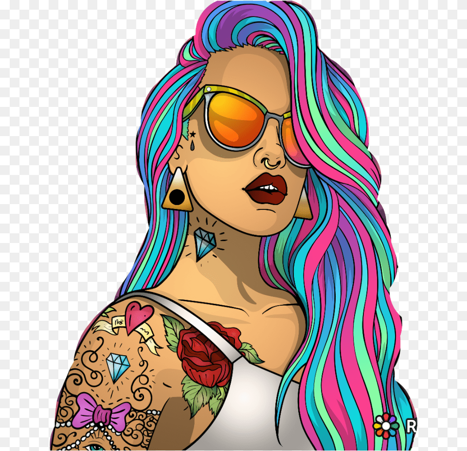 Edits Art Woman Pop Colors Girl Colorful Stickers Illustration, Adult, Tattoo, Female, Skin Free Png