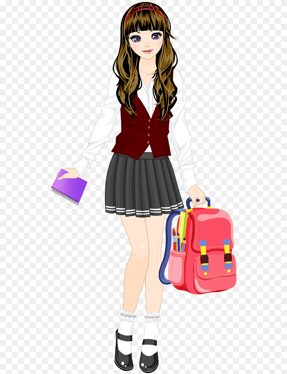 Education Schoolgirl Uniform Photo Uniform Girl Student Cartoon, Teen, Person, Female, Bag Free Transparent Png