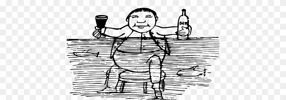 Edward Lear Drawing Man Having A Drink In The Water, Person, Face, Head, Art Png Image