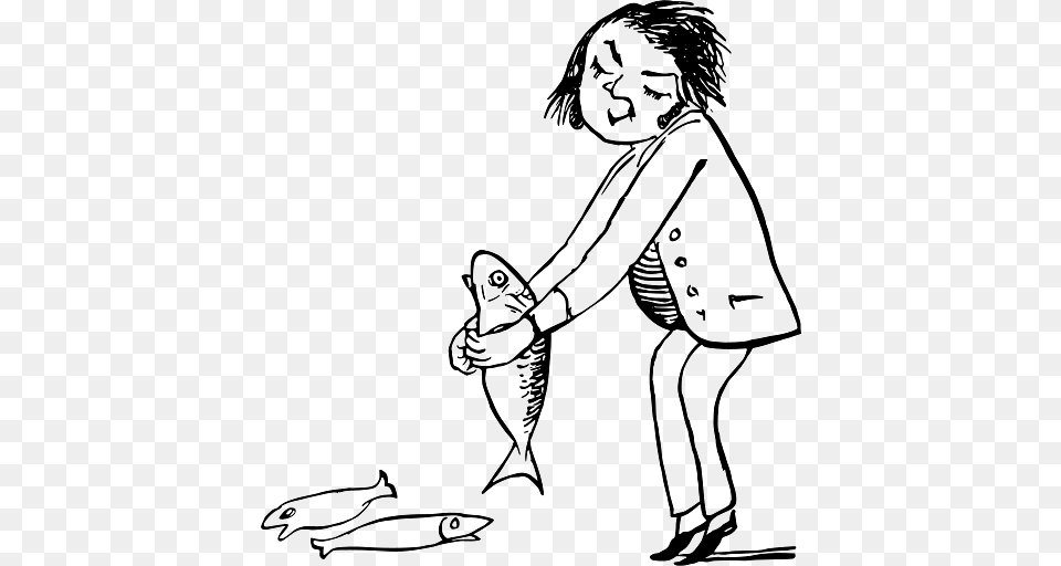 Edward Lear Drawing Man Holding On To Slippery Fish, Person, Face, Head, Animal Free Png Download