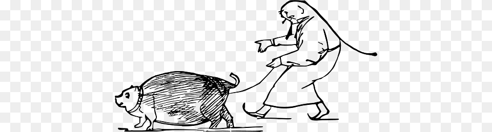 Edward Lear Drawing Man Walking His Fat Dog, Person, Animal, Mammal, Pig Png
