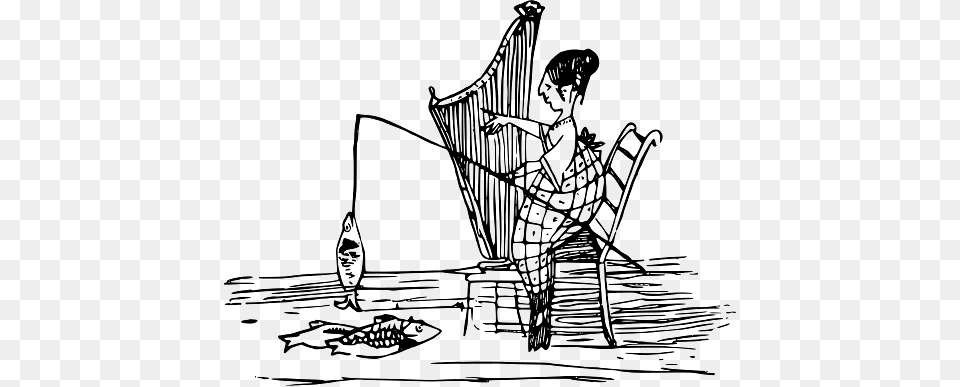 Edward Lear Drawing Mermaid Fishing While Playing The Harp, Person, Art, Musical Instrument Free Png