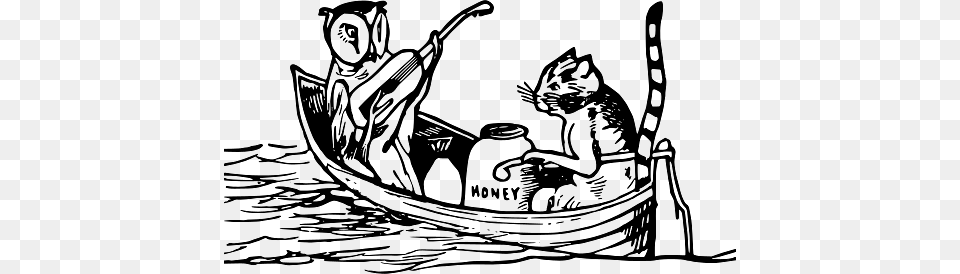 Edward Lear Drawing Owl And Cat In A Boat, Transportation, Vehicle Free Png Download