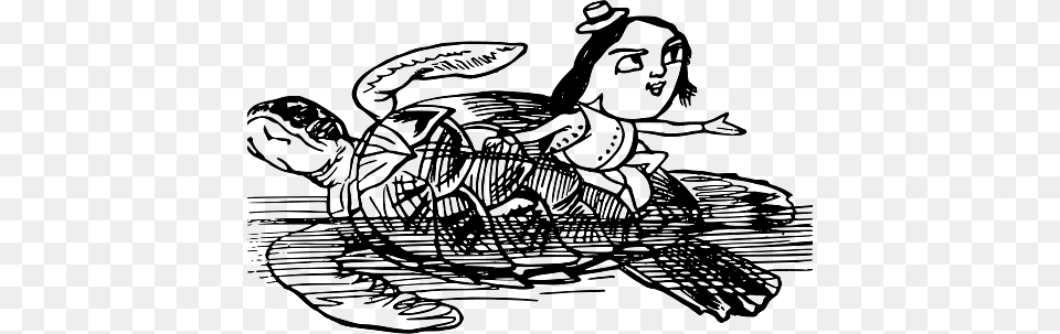 Edward Lear Drawing Woman On Turtles Back, Animal, Reptile, Sea Life, Tortoise Png Image