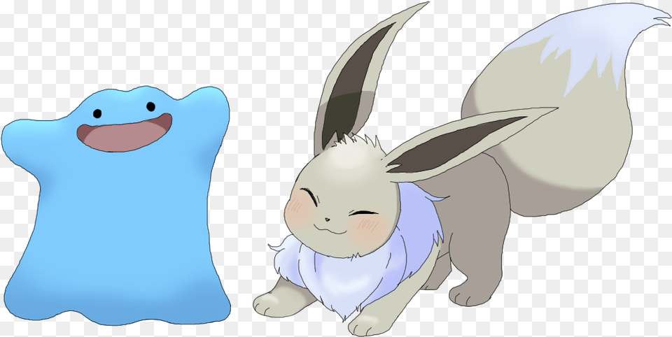 Eevee And Ditto Pokemon Drawn By Midorimachiko Danbooru Soft, Cartoon, Animal, Rabbit, Mammal Free Png Download
