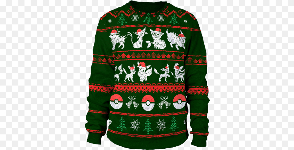 Eevee Christmas Sweater Sweat Femme Tatoue Et Bien Leve, Clothing, Hoodie, Knitwear, Sweatshirt Png