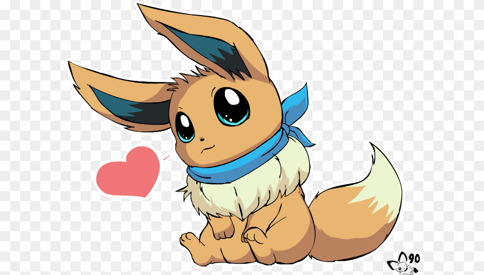 Eevee With A Blue Scarf, Face, Head, Person, Baby Free Png Download