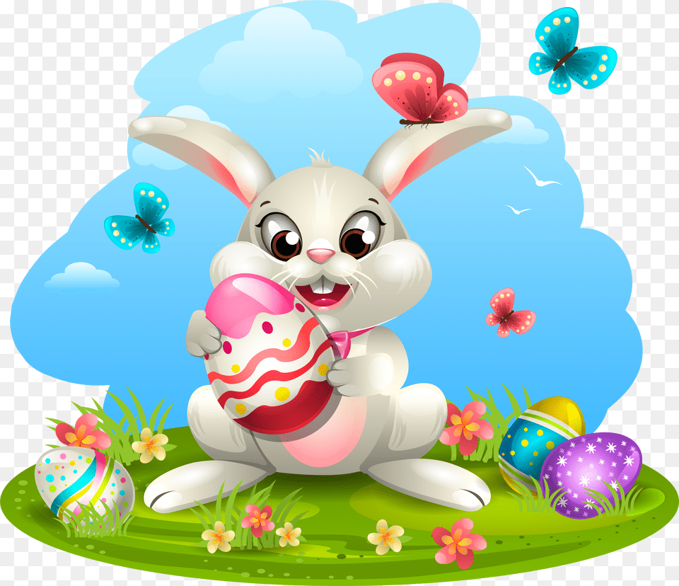 Egg Eggs Decorating With Bunny Easter Clipart Bunny And Eggs Easter, Birthday Cake, Cake, Cream, Dessert Png