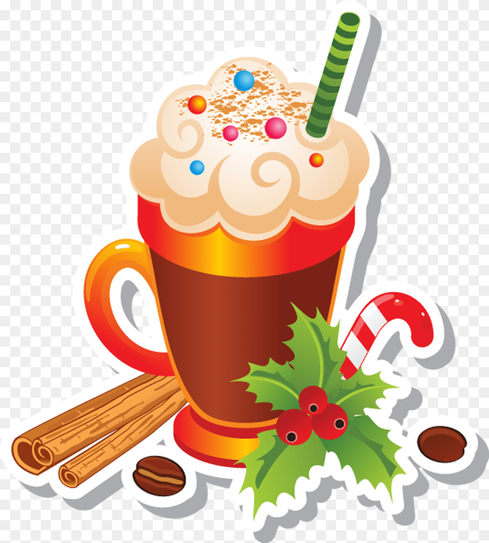 Eggnog Candy Cane Christmas Clip Art Cold Eggnog Art Christmas, Cup, Beverage, Juice, Ice Cream Free Png