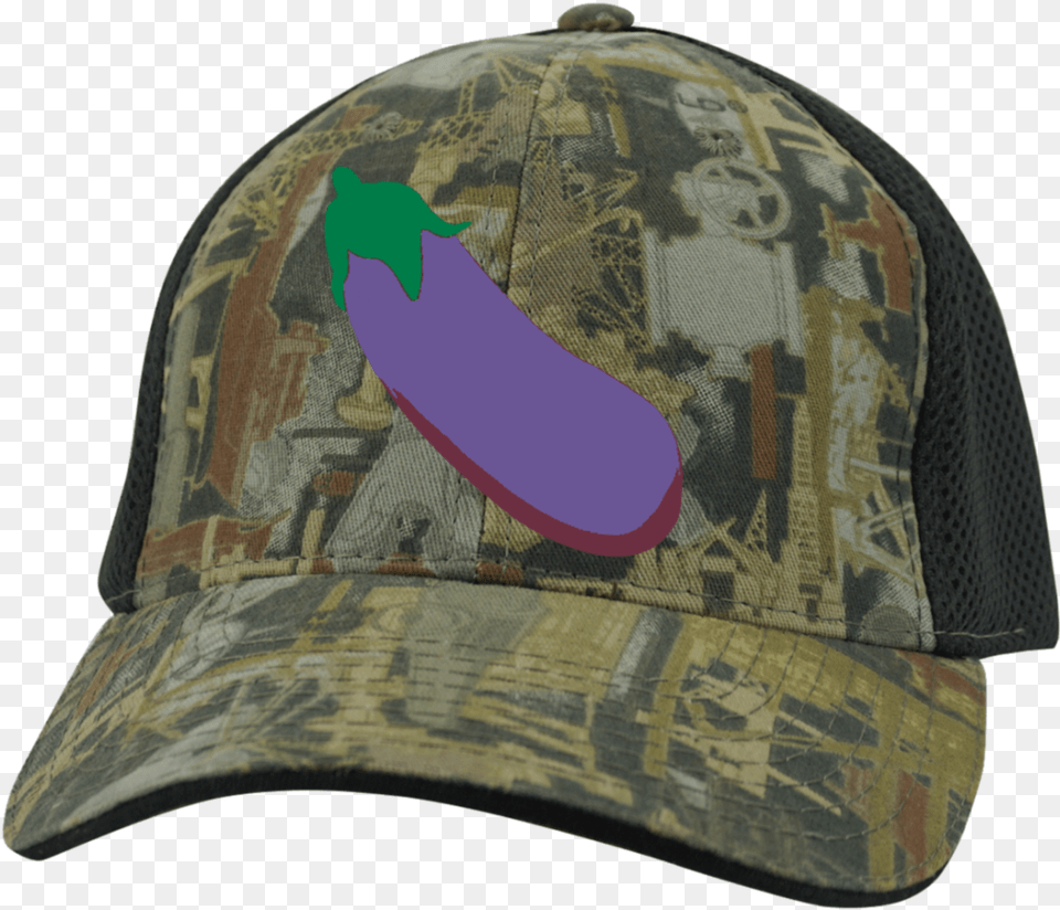 Eggplant Emoji C912 Port Authority Camo Cap With Mesh Camo Cap With Mesh, Baseball Cap, Clothing, Hat, Helmet Free Transparent Png