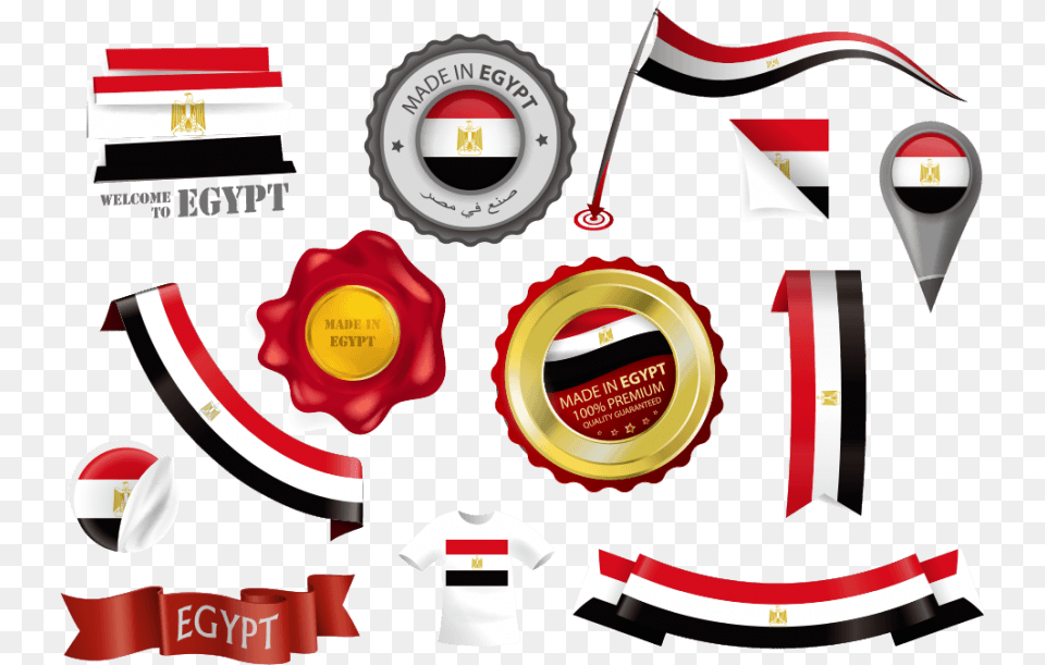 Egyptian Flag And National Emblem Waving Egyptian Flag, Badge, Logo, Symbol, Tape Free Png Download
