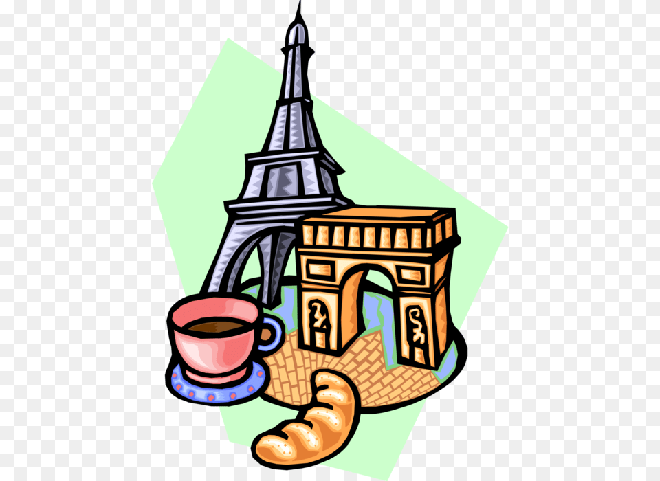 Eiffel Tower Arc De Triomphe Croissant, Cup, Bulldozer, Machine, Beverage Free Png