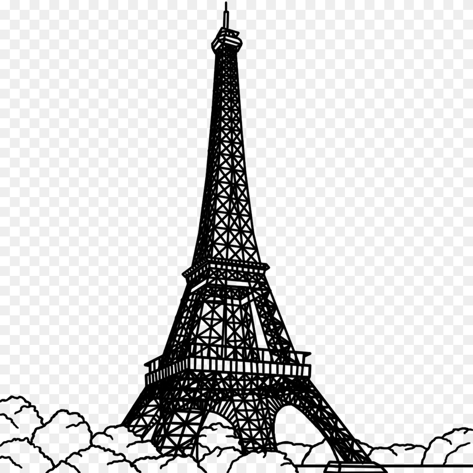 Eiffel Tower Silhouette Image Transparent Background Cartoon Eiffel Tower Black And White, Architecture, Building, Art, Drawing Free Png