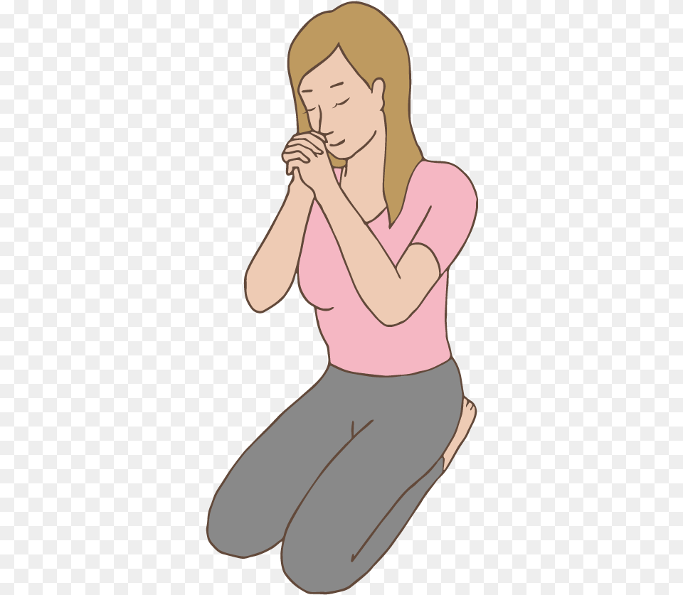 Eine Betende Frau Free Illust Net Cartoon, Kneeling, Person, Face, Head Png Image