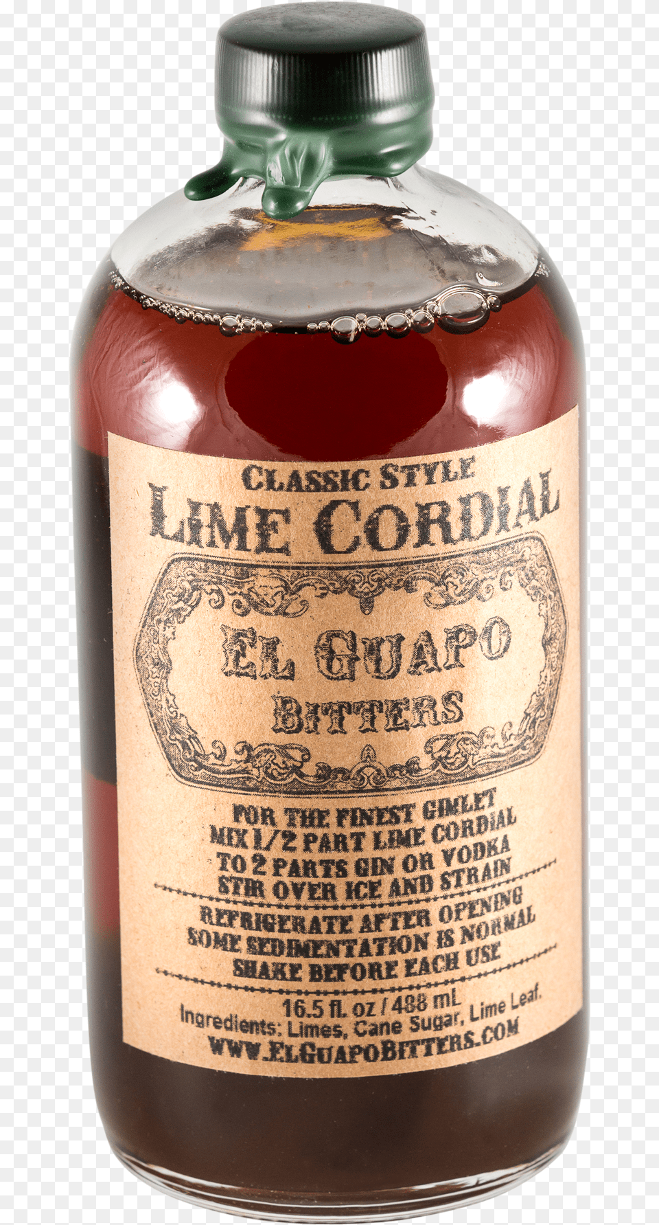 El Guapo Lime Cordial 488ml Glass Bottle, Alcohol, Beverage, Liquor, Beer Png