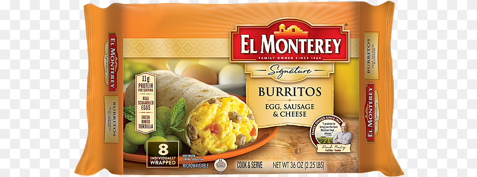 El Monterey Egg Sausage And Cheese Burrito, Food, Person, Sandwich Wrap, Lunch Png Image
