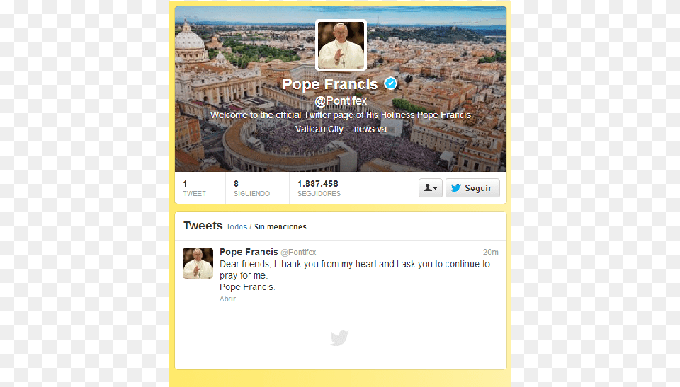 El Primer Tweet Del Papa Francisco Pontifex Twitter, City, Adult, Person, File Free Png