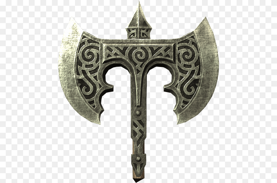 Elder Scrolls Skyrim Broken Steel Battle Axe Battle Axe Axe, Weapon, Cross, Symbol, Device Free Transparent Png