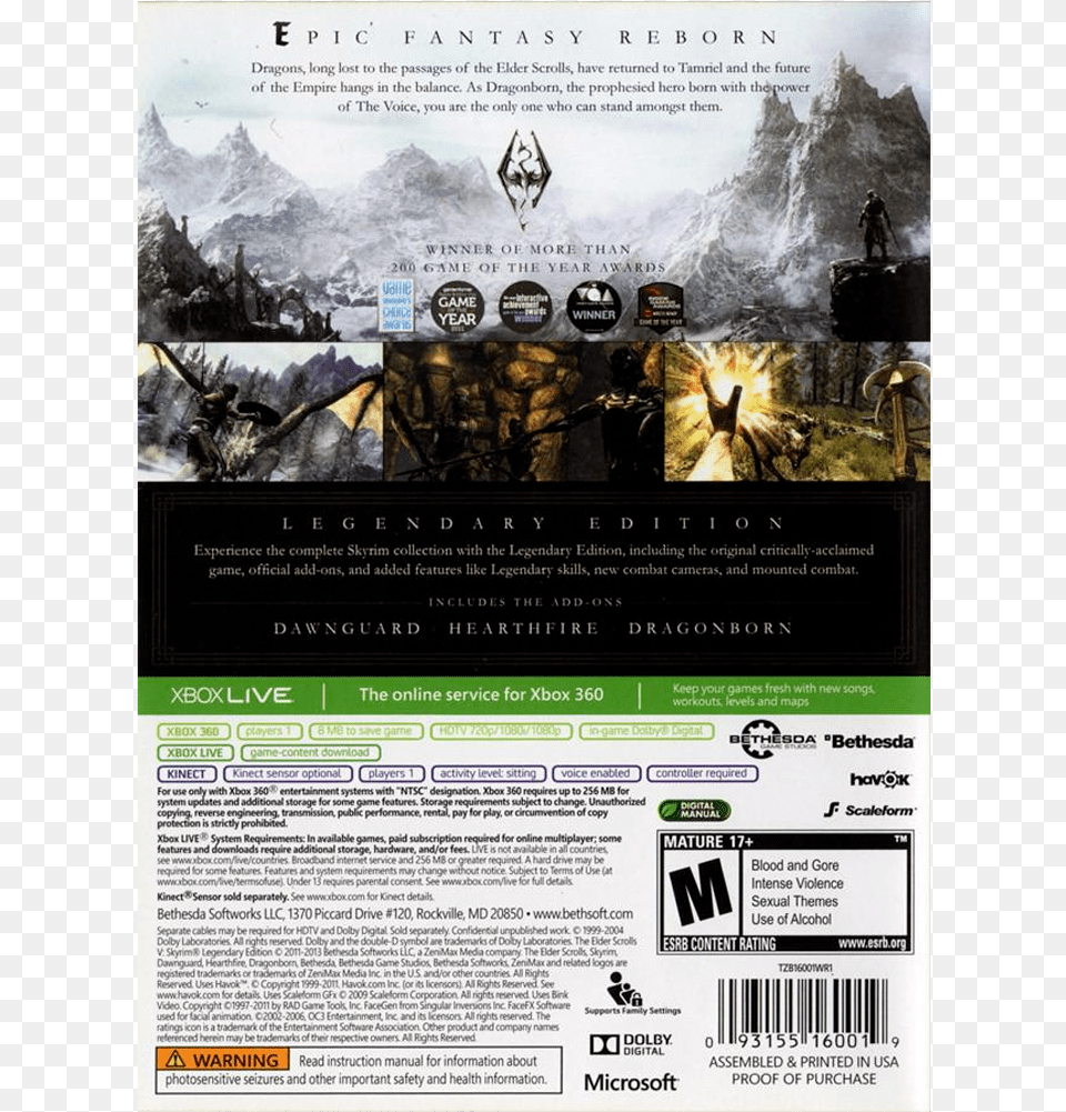 Elder Scrolls V Skyrim Legendary Edition Xbox, Advertisement, Poster, Person, File Free Png