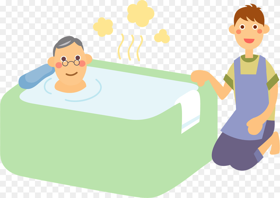 Elderly Man Is Being Assisted In Bathing Clipart, Tub, Person, Boy, Child Free Transparent Png