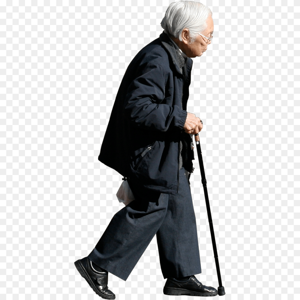 Elderly Walking Image, Clothing, Coat, Person, Man Free Png Download