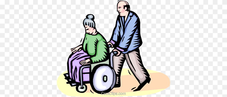 Elderly Woman In A Wheelchair Royalty Vector Clip Art, Chair, Furniture, Adult, Male Free Transparent Png