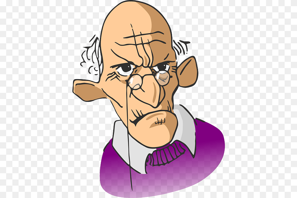 Elderly Wrinkled Man Old Aged Angry Spectacles Old Man With Glasses Cartoon, Baby, Person, Head, Face Png Image
