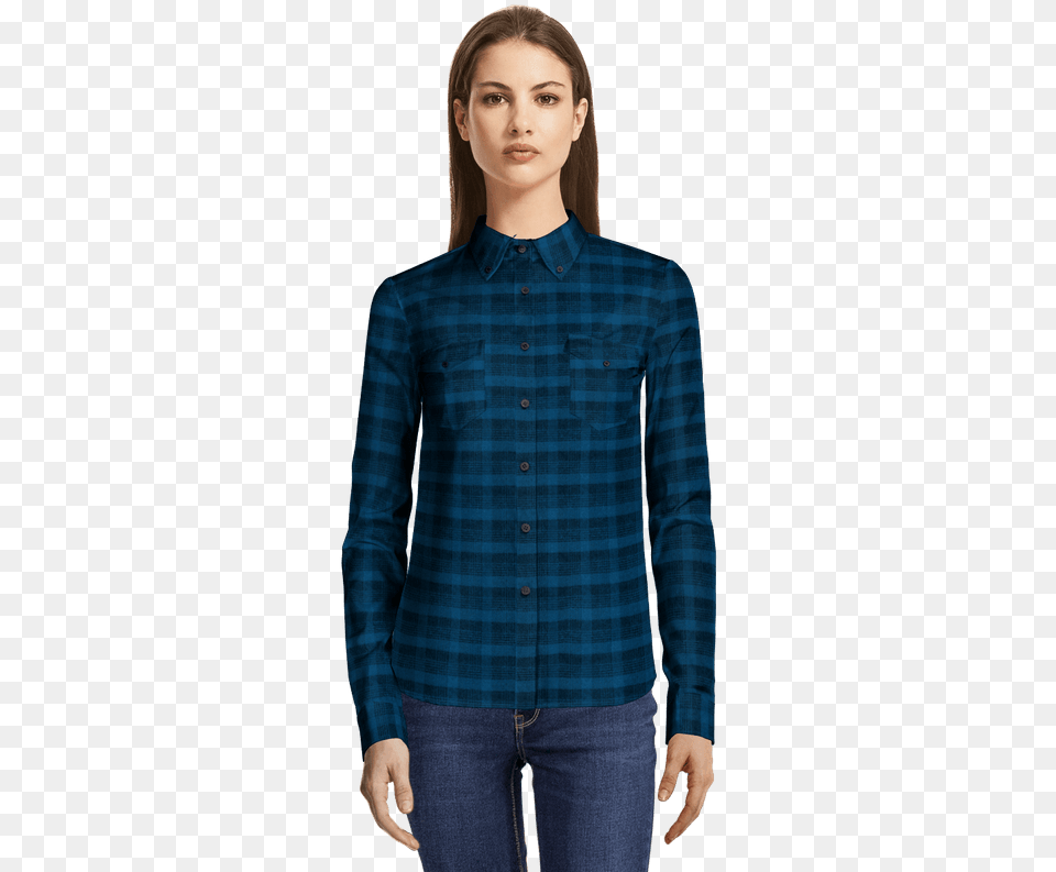 Electric Blue Plaid Button Down Flannel Shirt With Blusa De Vestir Manga Larga Negra, Long Sleeve, Blouse, Clothing, Sleeve Free Png