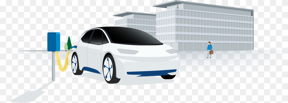 Electric Car Charging Station In Front Of An Office Electric Car, Person, Wheel, Machine, Vehicle Png