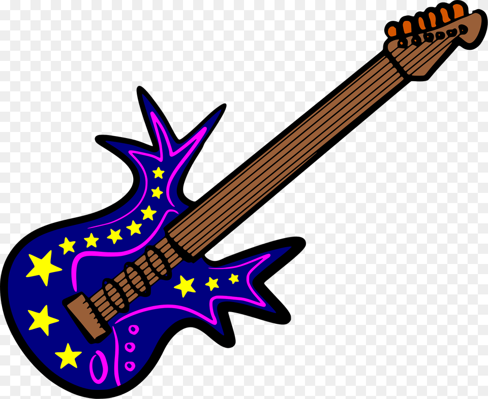 Electric Guitar With Star Decorations Clipart, Bass Guitar, Musical Instrument, Electric Guitar Free Transparent Png